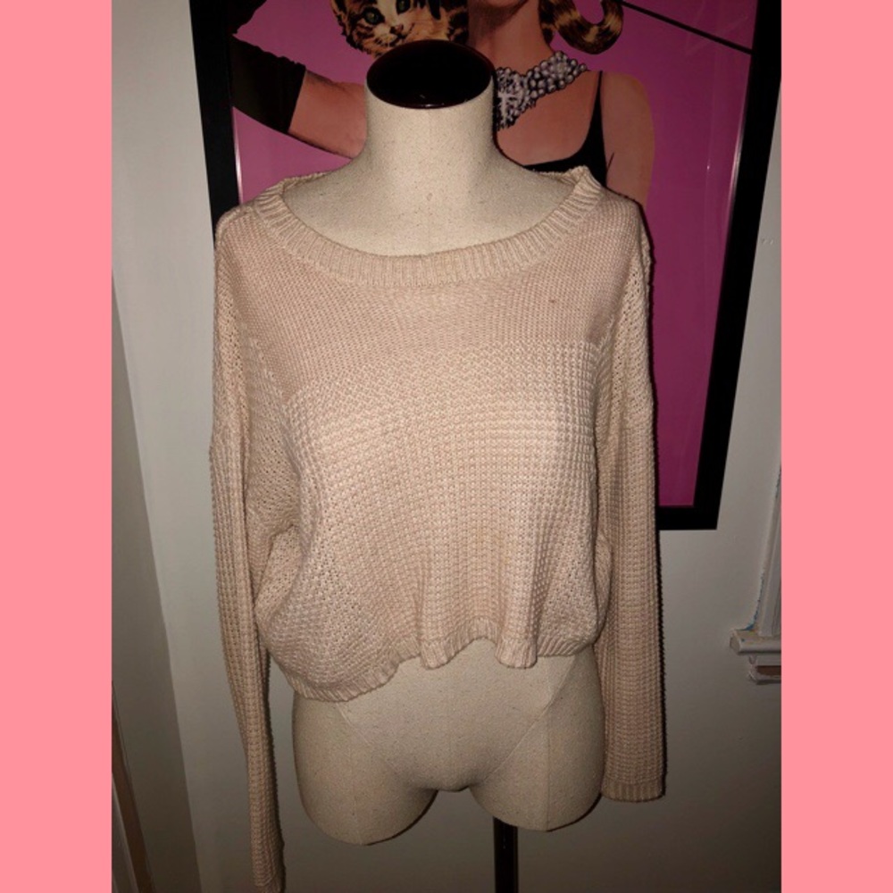 Tan Knit Cropped Sweater